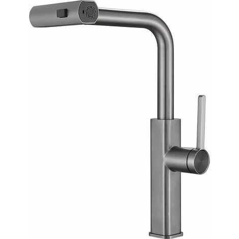 TRADE SHOP - Rubinetto Cucina Estraibile Con Erogatore Girevole 2 Getti Acciaio Satinato 87257 - (1/5)