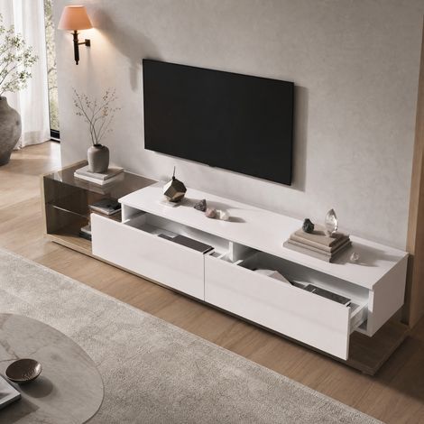 Mobile TV 170 x 36 x 38 cm bianco e legno con vani contenitore, per soggiorno FloraGrace (1/5)