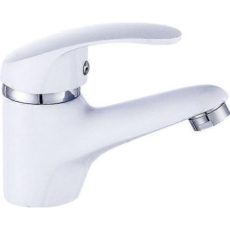Robinet mitigeur monocommande avec bonde, idéal pour les petits lavabos. Chrome/blanc. (1/5)