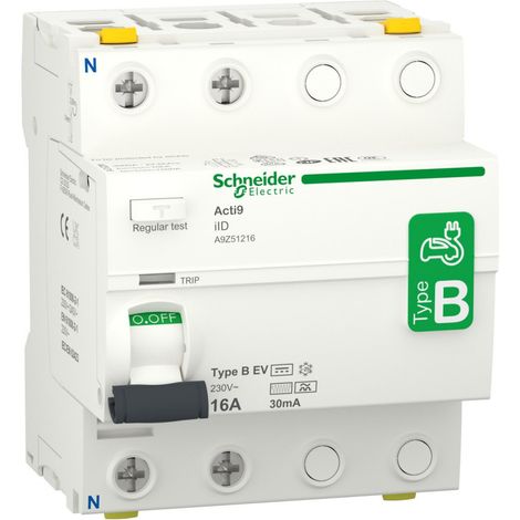 Acti9 iID - interrupteur différentiel - 2P - 16A - 30mA - type B - EV - 230V (A9Z51216) (1/2)