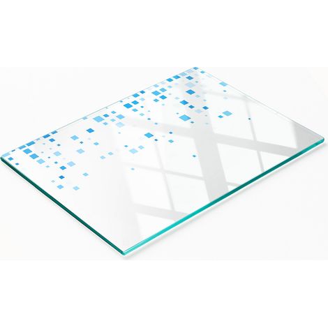 Tabla de cortar decorativa de vidrio templado con cuadrados azules, 80x52 cm (1/5)