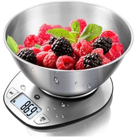 Balanza de cocina electrónica multifuncional de precisión con gran pantalla digital y bol mezclador de acero inoxidable - 5 kg / 11 lb (1/4)