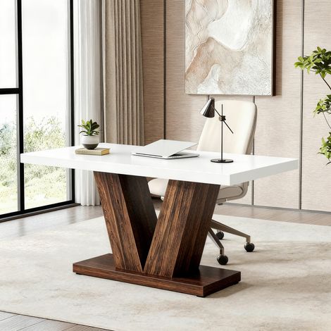 Computertisch, 120 x 80 x 75 cm, großer Schreibtisch fürs Homeoffice mit Holzsockel, Industrieller Schreibtisch, Braun