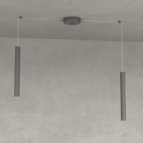 Lampadario top light round tube 1174 s2 gu10 led cilindro metallo moderno, finitura metallo grigio-antracite