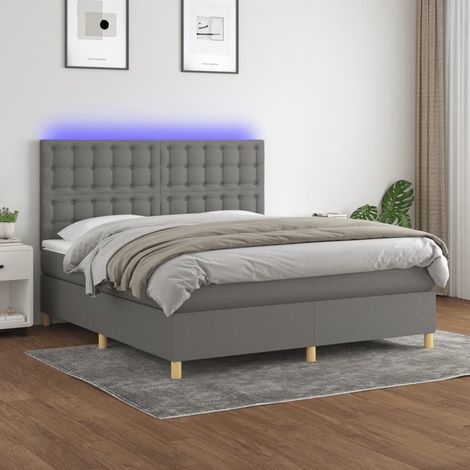 Sommier tapissier et matelas et LED  Lit adulte Contemporain Gris foncé 180x200 cm Tissu 42154