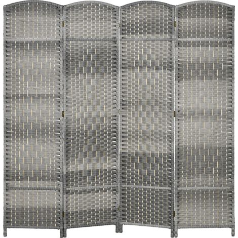 Paravent bois 4 panneaux séparateur pièce pliable salon chambre 180x180 cm gris