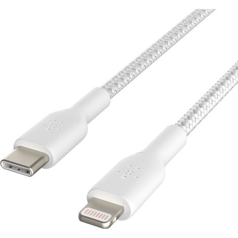 Belkin Lightning/USB-C Kabel 2m ummantelt, mfi zert., weiß (1/4)