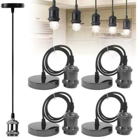 4-Piece Vintage Pendant Light Set with E27 Lamp Holder, Bulb Socket with Cable, Pendant Light with Cable, 100cm Hanging Cable for Lighting