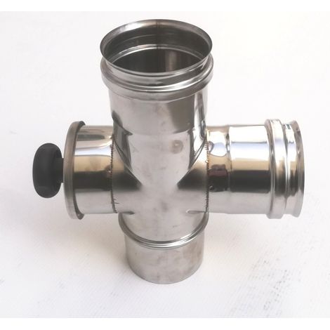 Raccordo a t da 80mm in acciaio inox croce con ispezione 5 decimi aisi 304