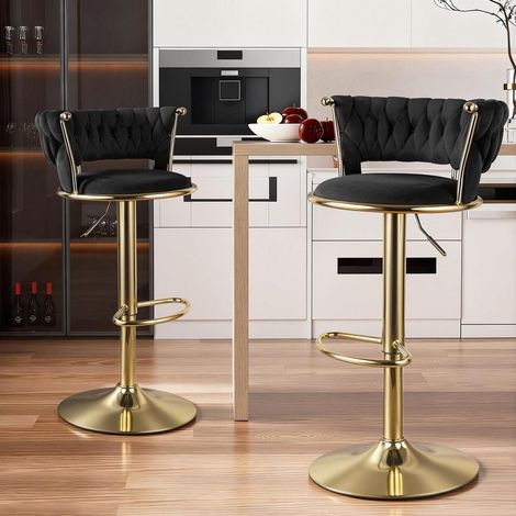 Barhocker 2er Set, höhenverstellbar, drehbar, mit Rückenlehne, Gold/Schwarz (1/5)