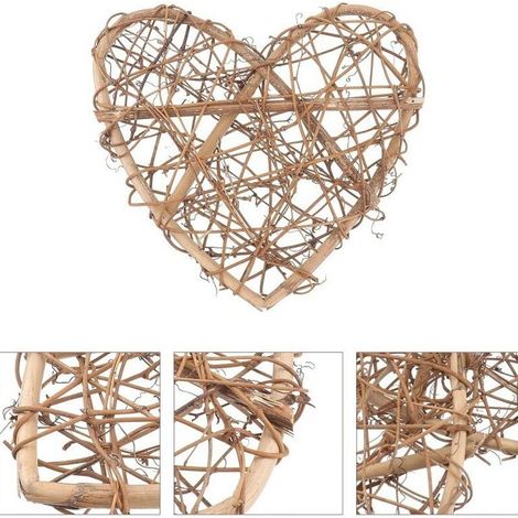 2-piece retro wooden love garlands/rings-rattan complex ornaments, suitable for weddings, Valentine's Day and New Year decorations-wooden garlands and rings can be used for door decorations and walls. (1/4)