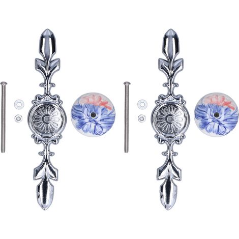 2 pièces Poignées de meuble en céramique peintes à la main, style moderne et épuré, couleur bleu et blanc porcelaine, motif banane plantain, pour armoire et tiroir.