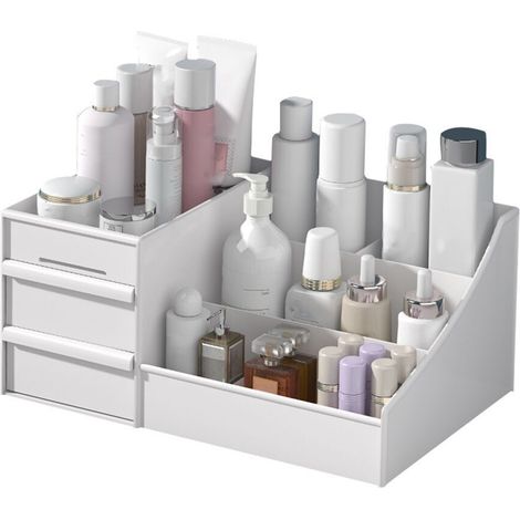 Organisateur de Maquillage - Boîte de Rangement à 2 Tiroirs en Plastique Robuste avec Compartiments pour Bureau et Dormitoire (1/5)