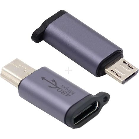 2 pcs/lot USB-C USB2.0 Type C Femelle à Micro Mini USB Mâle Adaptateur D'alimentation 480Mbps Données avec Chaîne Trous (1/5)