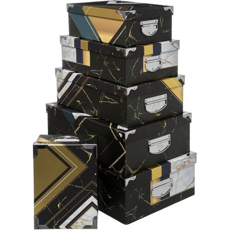 Paris Prix - Lot De 6 Boîtes Imprimées grand Hôtel 48cm Noir