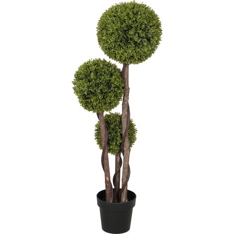 Buis artificiel 3 boules en pot avec fond renforcé, hauteur 115 cm