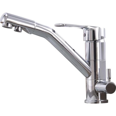 Robinet D'eau Potable 3 Voies (Chrome) En Acier Inoxydable Pour Filtre À Eau Robinet De Cuisine 3 En 1 Chromé Robinet D'eau Potable Avec 2 Leviers (1/4)