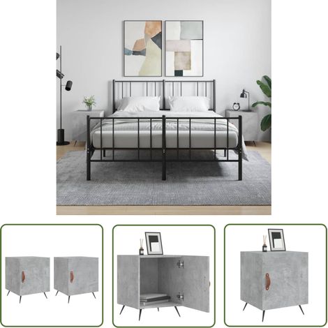 The Living Store Tables de chevet 2 pcs gris béton 40x40x50 cm bois d’ingénierie - Table De Chevet - Meuble De Chambre - Armoire De Chevet - Commode - Design Moderne (1/5)