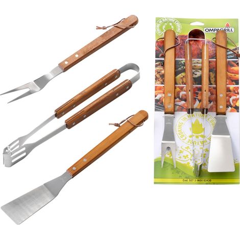 set 3 pezzi in acciaio inox con manico in legno (1/6)