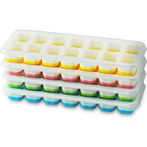 2 Silikon-Eiswürfelformen mit Deckel, leicht zu entnehmen, stapelbar, für Gefrierschrank, Cocktails und Getränke (1/5)