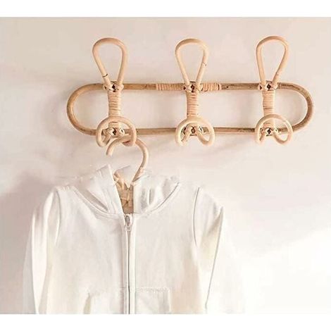 Wandhaken aus Rattan, Wandgarderobe, Wandhaken für Kinderkleidung, Hüte und Kleidungsstücke (1/4)