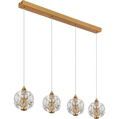 LED Hängeleuchte Pendelleuchte Deckenleuchte Metall goldfarben K9 Kristalle 4 flammig LED 15 x 93 x 150 cm, Wohnzimmer Esszimmer (1/5)
