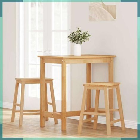 Chaise de bar - 4102579 - bois d'hévéa massif - lot de 2 - naturel (1/5)