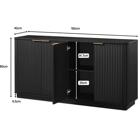 Buffet armoire 160 cm, design ondulé courbé, rayures verticales, meuble TV avec rangement, pour salon, chambre, entrée, 160x80x40 cm, Noir
