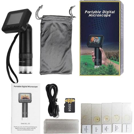 Microscope portatif pour adultes, grossissement 1000x, microscope portable pour enfants, écran IPS 2 pouces