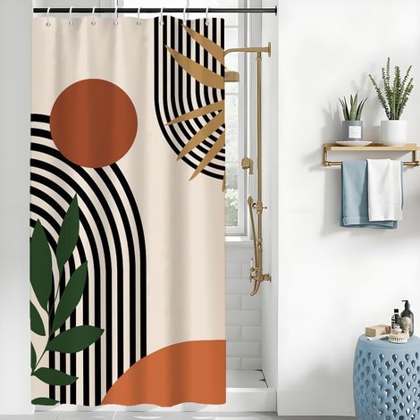 Rideau Douche Terracotta, Rideau de Douche Anti Moisissure 120x180cm Orange Abstrait Boheme Rideaux de Baignoire Tissu Lavable Imperméable Polyester Rideaux Salle de Bain avec 8 Crochets (1/5)