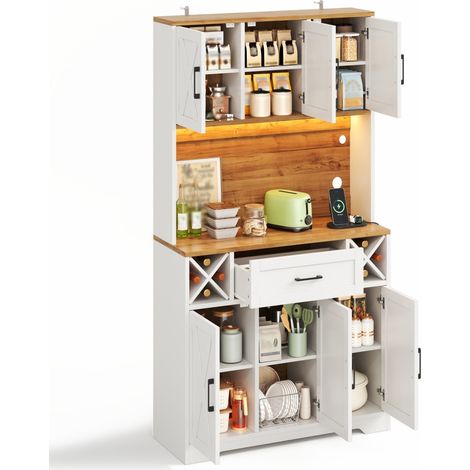 Buffet de cuisine haut avec LED RGB, rangements modulables, porte-bouteilles, prise 2 AC + 2 USB, MDF 105 x 40 x 180 cm, pour salon  CHICFURN (1/5)