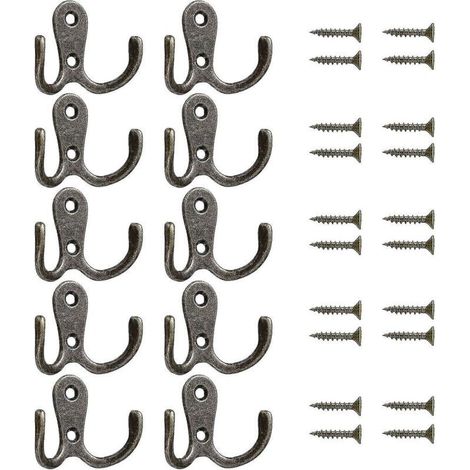 Ganci doppi in metallo vintage – Set da 10 per porte, pareti, camere da letto o bagni – Design retrò e robusto
