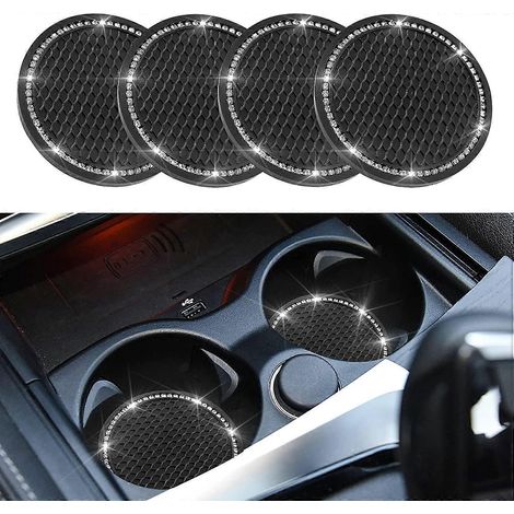 Dessous de verre pour porte-gobelet de voiture, lot de 4, en silicone antidérapant et orné de strass. Sous-verres populaires pour porte-gobelet de voiture, ornés de strass en cristal. (1/5)