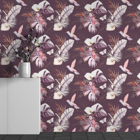 Papier peint panoramique - Motif Fleurs Oiseaux - 130 cm x 81 cm (1/3)