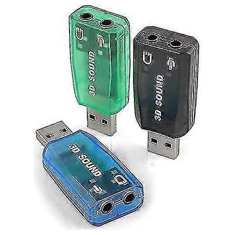 Lot de 3 adaptateurs de carte son USB, 5.1 canaux 3D, USB externe vers prise audio stéréo 3,5 mm (1/8"), pour casques et microphones, Plug and Play (1/5)