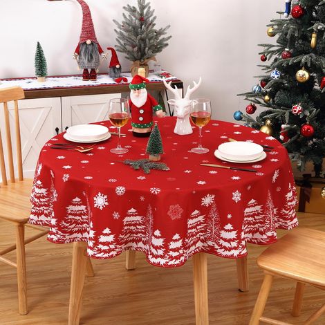 Tablecloth - Printed Bamboo Fabric - Red, Round 60", Germany - for Dining Table, Kitchen, Party (1/5)