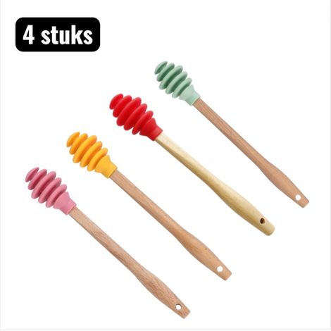 Lot de 4 cuillères à miel en silicone alimentaire, anti-gouttes, idéales pour les confitures, sirops et boissons. Faciles à nettoyer et flexibles. (1/5)