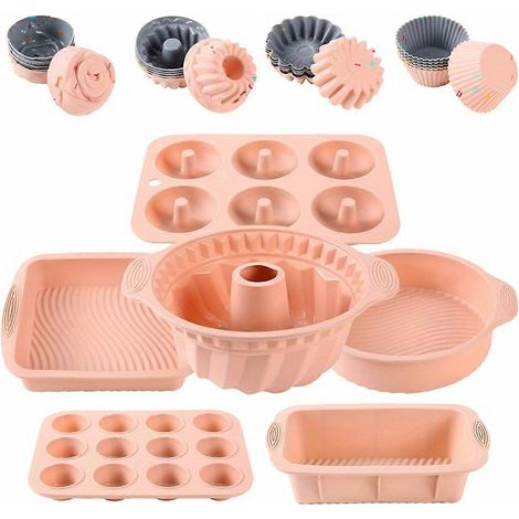 Ensemble de pâtisserie de luxe en silicone, antiadhésif et facile à nettoyer, pour gâteaux, muffins, beignets, rose, 30 pièces (1/5)