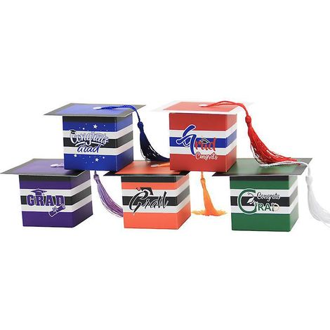50pcs Botes D'emballage Rayes Pour Casquettes De Fin D'tudes (5 Couleurs), Botes Cadeaux En Carton, Botes Cadeaux Vides, Mini-botes Bonbons, Choc (1/5)