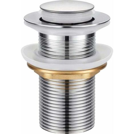 Bouchon de vidange universel sans trop-plein, bouchon de vidange automatique avec valve à ouverture par pression, acier inoxydable chromé, pour lavabos de salle de bain. (1/5)