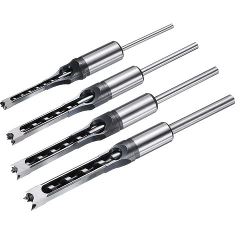 4pcs Mèche À Trou Carré Pour Bois 1/2", 1/4", 3/8", 5/16" Chisel Mortaiseur À Cannelure Creuse Outil De Coupe, Acier Rapide Pour Menuiserie Charpente (1/5)