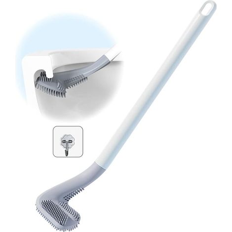 ZOLGINAH Tête Brosse de Toilette de golf avec-Brosse WC intégrée en silicone flexible,Nettoyer sans impasses avec poignée extra longue - Monté au mur pour les coins et les fentes -Blanc