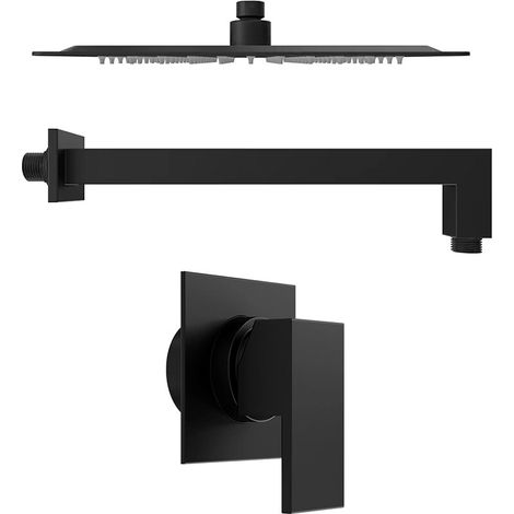 Set doccia nero opaco Miscelatore incasso Hedy con braccio e soffione slim 20x20 cm (1/4)