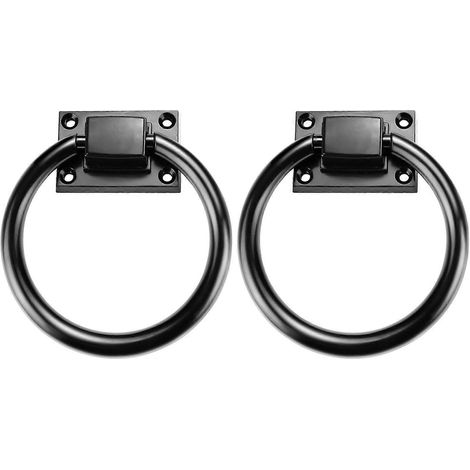 Set van 2 zwarte ronde deurklinken, 9,7 cm, van zinklegering, geschikt voor schuifdeuren, schuurdeuren, garagedeuren, tuinhuisjes, boerderijen en tuinen. (1/5)