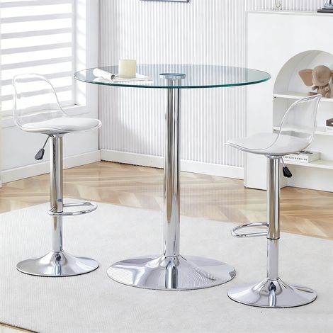 CAIziEnsemble bar table verre 89cm 2 tabourets pivotants réglables argent (1/5)