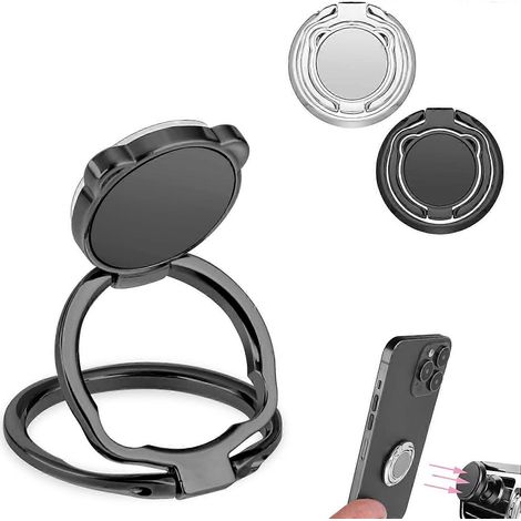 Support de téléphone pliable en forme d'ours (lot de 2), rotatif, adapté aux téléphones de bureau, avec clip arrière, noir et argent. (1/5)