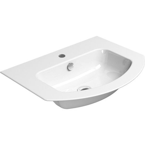 PURA Slim Lavabo en céramique courbé 62x48cm, blanc Extraglaze (1/4)