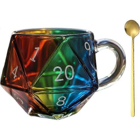 Mug à dés arc-en-ciel D20, Mug à café à dés à multiples facettes avec anse, Mug pour jeux de couple (1/5)