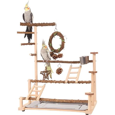 Jouets pour Perroquets et Perruches, Perchoir à Oiseaux, Accessoires pour Cage avec un Plateau, 2 Mangeoires, Échelles et des Balançoires, Grand Aire de Jeux pour Perruche Calopsitte Conure (1/5)