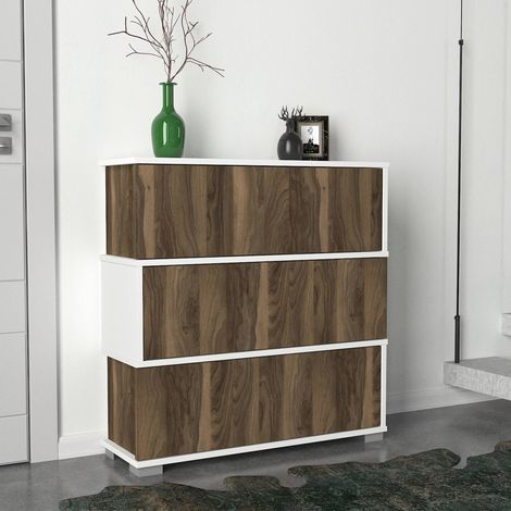 Schuhschrank Napolyon Weiß Walnuss Melamin 90x93x30 cm